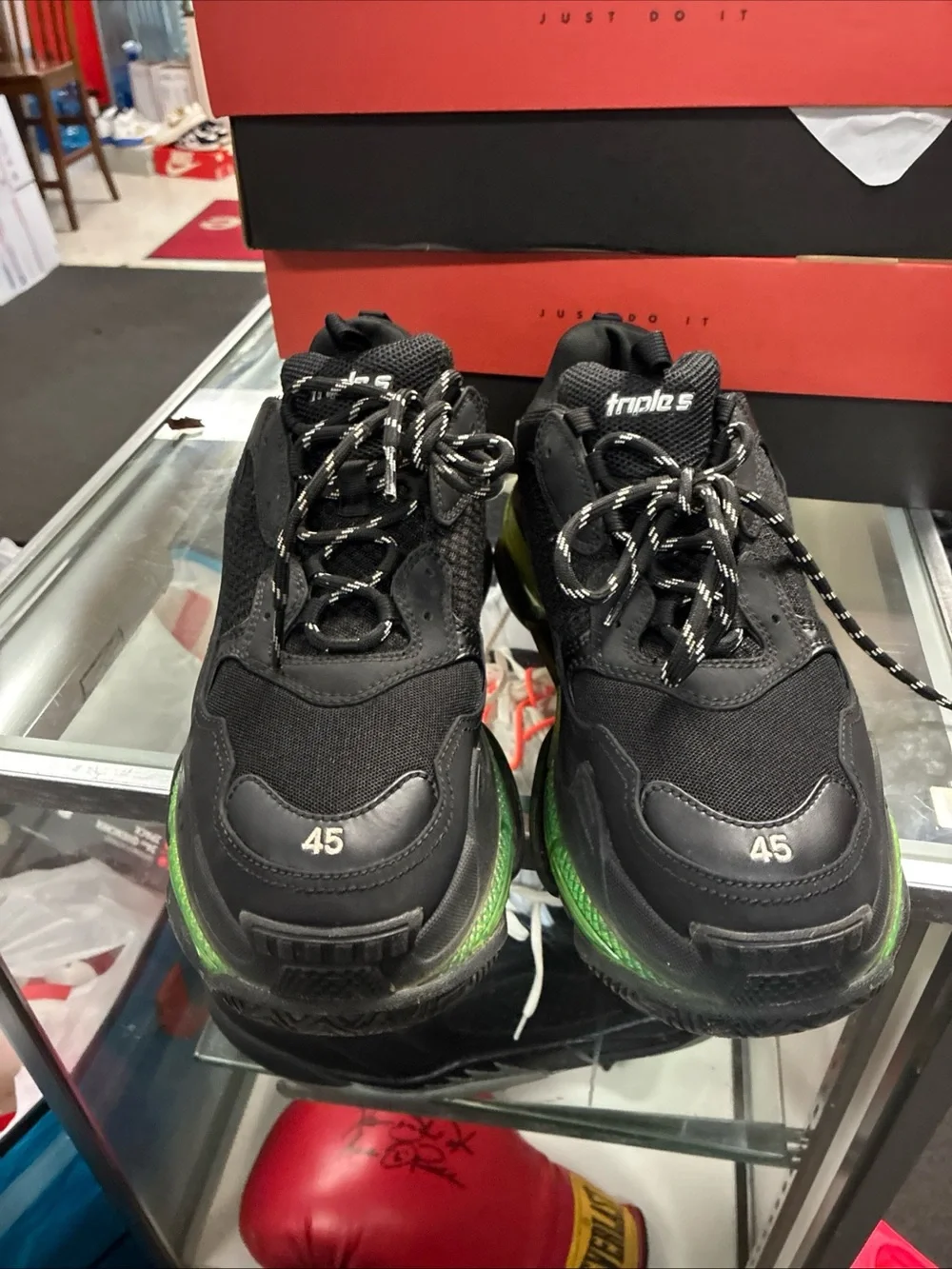 Balenciaga Triple S Clear Sole Black/Green Low Top Sneakers 541624W090N EUR 45
